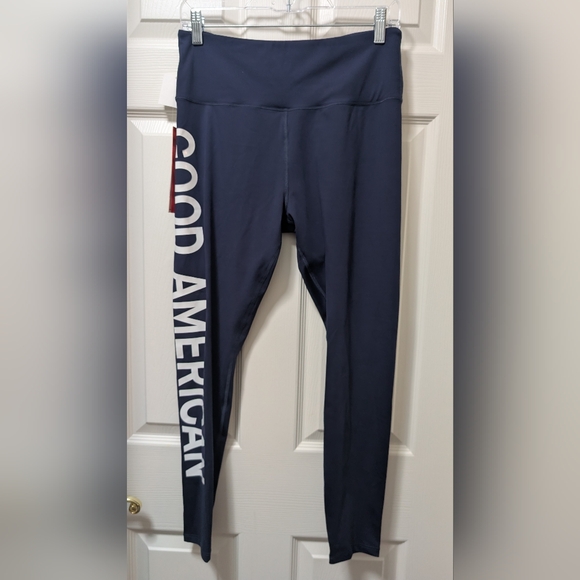 NWT Good American Reflective High Waist Leggings Size 4 XL Navy Blue White - Picture 1 of 3